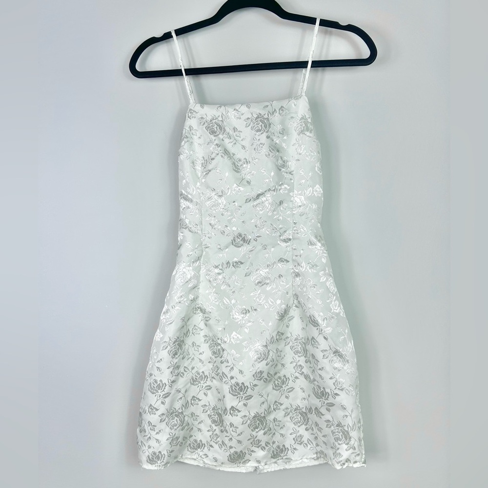 Lucy in the Sky Satin White Tie Back Mini Dress